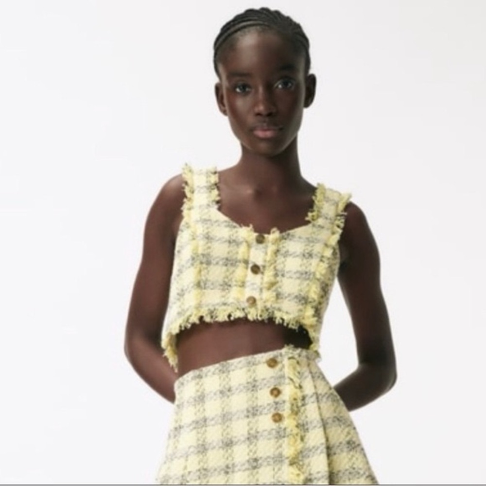 Zara Yellow Tweed Crop Top